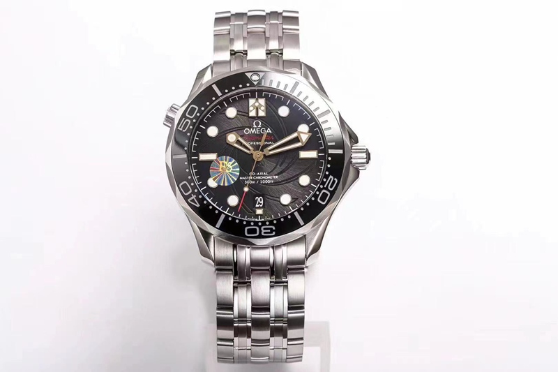  Steel Black Dial OMEGA Replica Solid Stainless Steel 316L  Watch